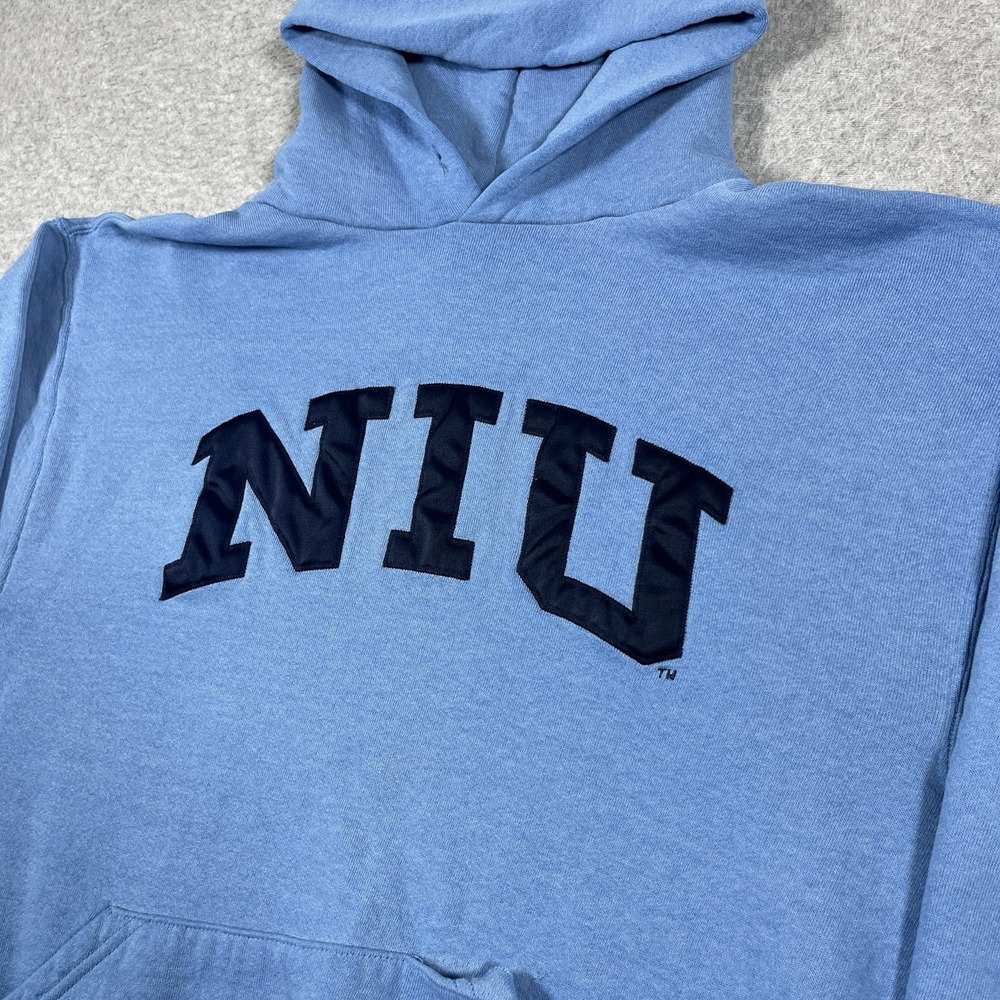 Vintage Russell Athletic Hoodie Mens Medium Blue NIU Illinois University Y2K - Picture 5 of 8